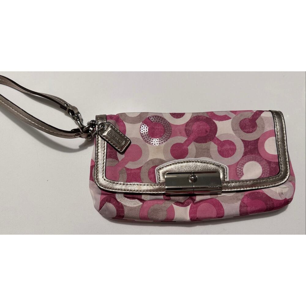 Coach Kristin Pink Op Art Sequin Flap Wristlet Clutch Y2K
